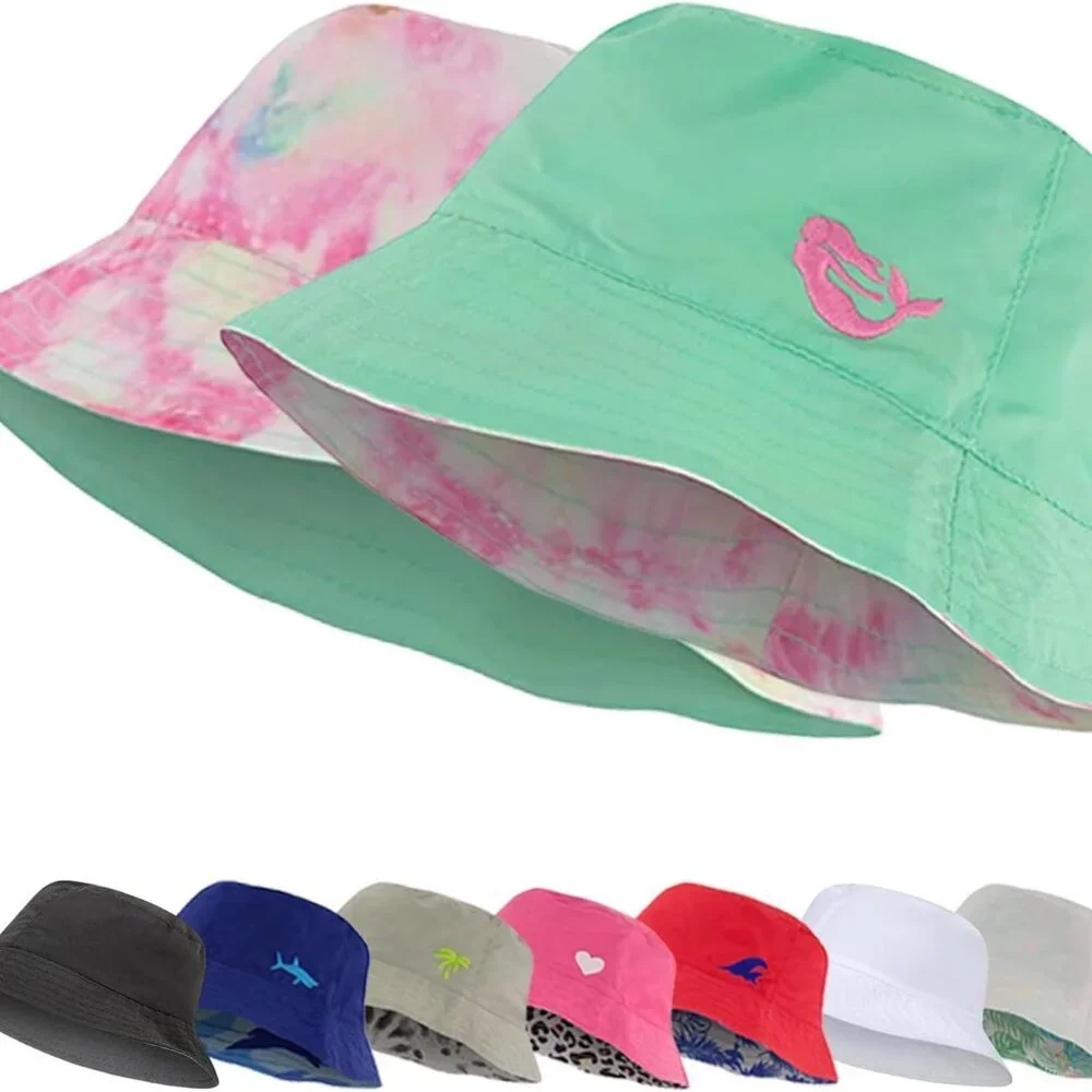 Kids Bucket Hat for Girls & Boys, Packable Fun & Cool Reversible Beach Sun Teen